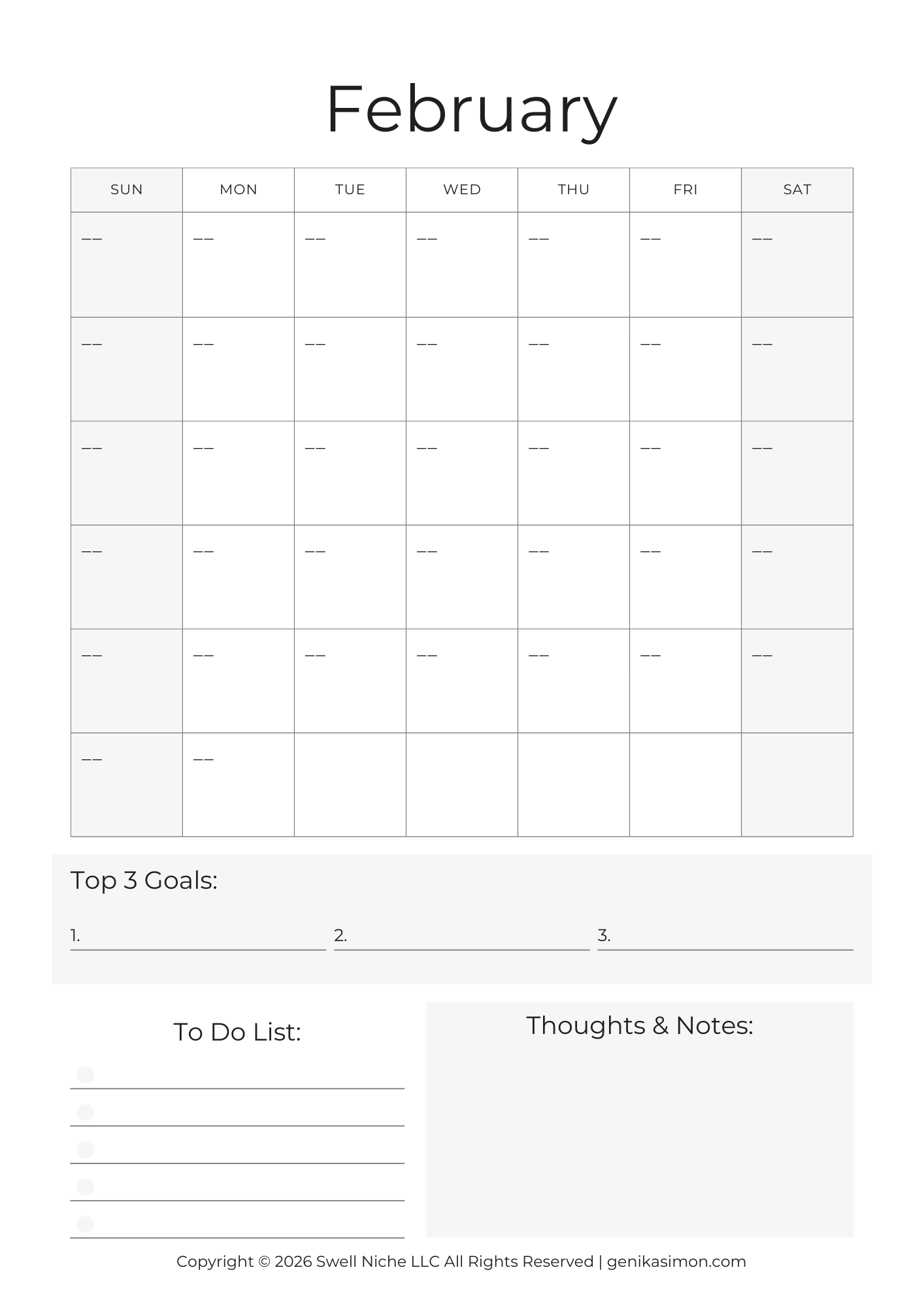 Monthly Budget Calendar (Printable)
