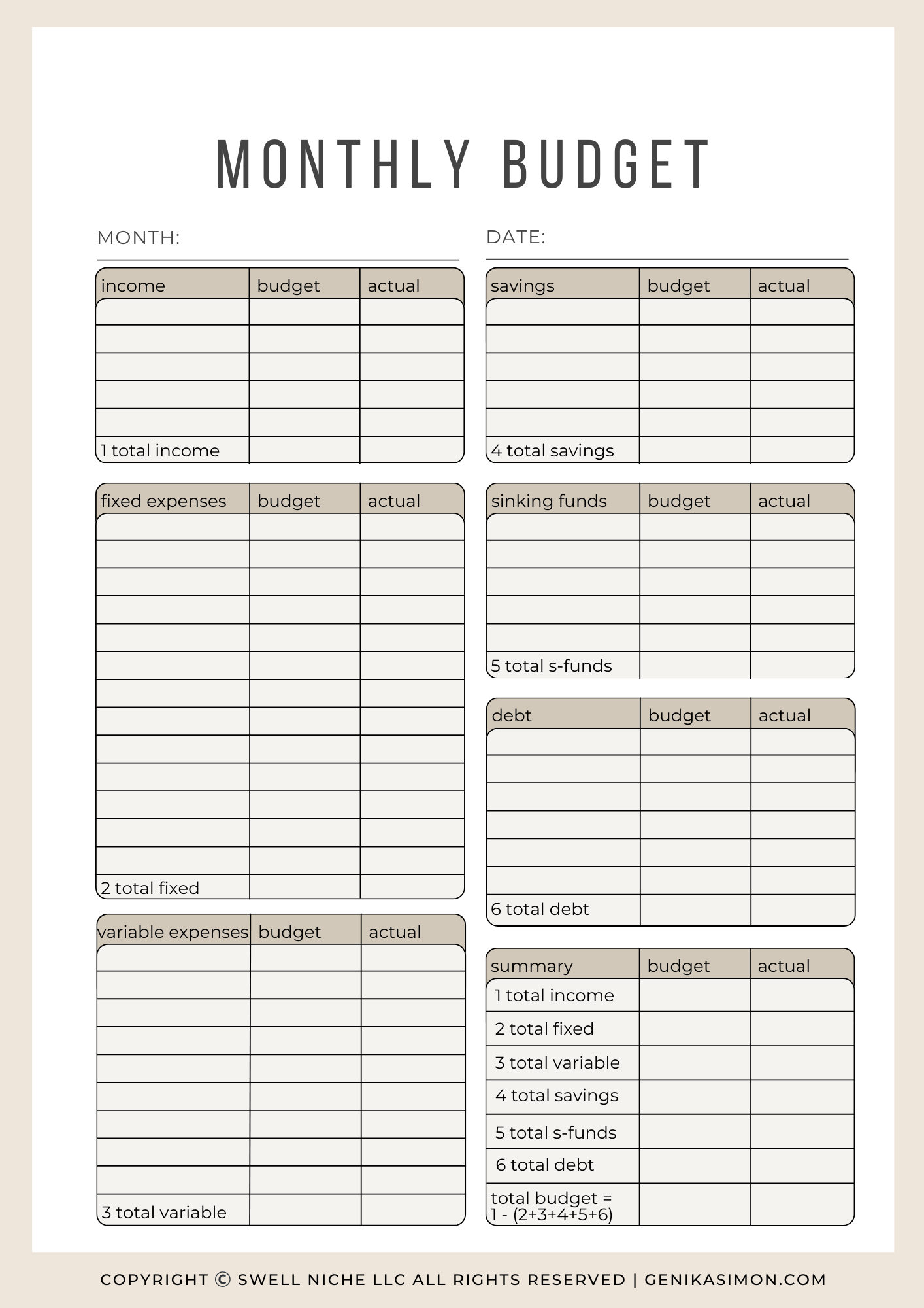 Monthly Budget by Paycheck (Printable)